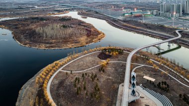Nanxi Wetland Park manzarası Changchun, Çin 'de ilkbaharın başında
