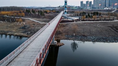 Nanxi Wetland Park manzarası Changchun, Çin 'de ilkbaharın başında