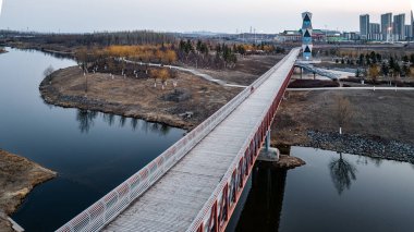 Nanxi Wetland Park manzarası Changchun, Çin 'de ilkbaharın başında