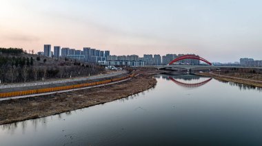 Nanxi Wetland Park manzarası Changchun, Çin 'de ilkbaharın başında