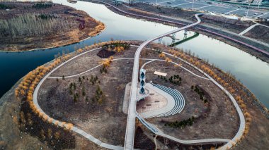 Nanxi Wetland Park manzarası Changchun, Çin 'de ilkbaharın başında