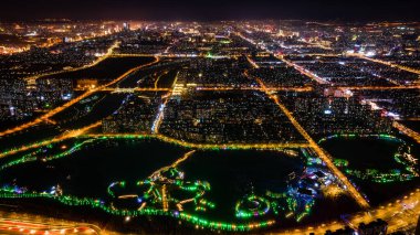 Güney Changchun, Çin 'deki yeni şehrin gece manzarası.