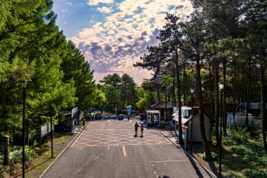 Çin Changchun 'daki Jingyuetan Ulusal Orman Parkı' nın batı kapısının yaz manzarası.