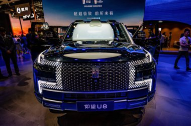 13 Temmuz 2024 'te Changchun, Çin' de 21. Changchun Uluslararası Otomobil Fuarı birçok ünlü arabayla düzenlendi..