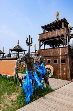 Hulunbuir, Moğolistan, Çin 'deki Hasar göçebe kabilesinin manzarası.