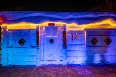 Kar heykeli binaları - Nanhu Park 'taki Halk Kar Fuarı, Changchun, Çin