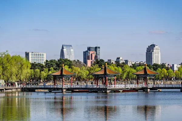 Nanhu Park 'ın Changchun, Çin' deki manzarası.