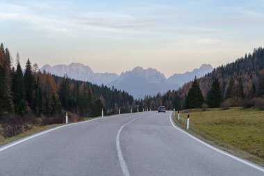 Empty mountain road at Monte Croce pass, Comelico valley, border of Veneto/South Tyrol region, Italy