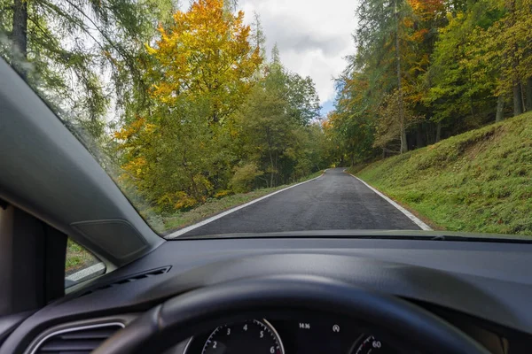 Road Wooded Area Seen Car — Stock Photo, Image