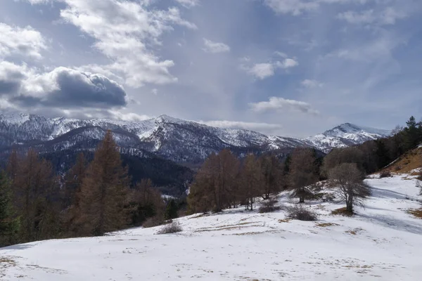 Alpejski Zimowy Krajobraz Gór Ligurii Region Piemont Prowincja Cuneo Północno — Zdjęcie stockowe
