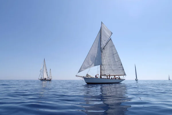 意大利Imperia 2023年9月10日 在Imperia湾的帆船比赛中使用旧式游艇 Imperia Vintage游艇挑战舞台成立于1986年 是在地中海航行中最重要的事件之一 免版税图库照片