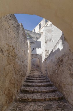 Matera 'daki eski kasaba Basilicata Bölgesi, İtalya. UNESCO Dünya Mirası Alanı