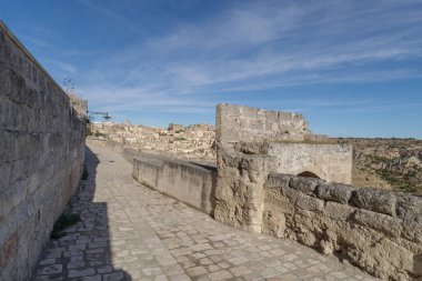 Matera 'nın eski kasabası Sassi di Matera, Basilicata Bölgesi, İtalya. UNESCO Dünya Mirası Alanı