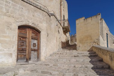 Matera 'daki eski kasaba Basilicata Bölgesi, İtalya. UNESCO Dünya Mirası Alanı