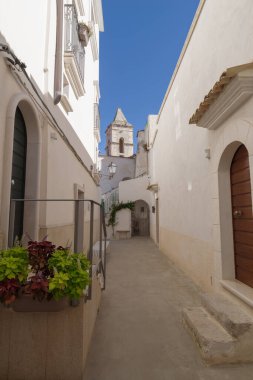 İtalya 'nın Apulia bölgesinde, Foggia eyaletindeki Vieste eski kasabasındaki sokak manzarası