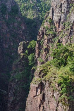 Gorges de Daluis 'in kırmızı kayaları, Fransa' nın Cote d 'Azur bölgesindeki Provence Alpes vadileri.