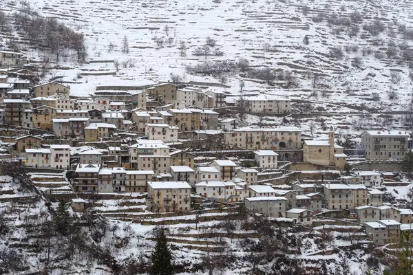 stock image Piaggia snowcapped ancient village in Ligurian Alps. Municipality of Briga Alta, Province of Cuneo, Piedmont region, Italy