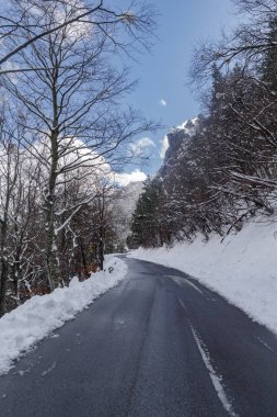 Mountain road in winter, Tanaro valley, Piedmont, Ligurian Alps, Italy