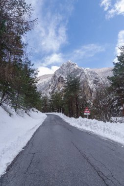 Mountain road in winter, Tanaro valley, Piedmont, Ligurian Alps, Italy