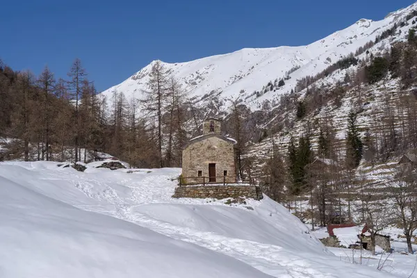 stock image The small church of Our Lady of the Snows in Ligurian Alps, Upega, Piedmont region, northwestern Italy