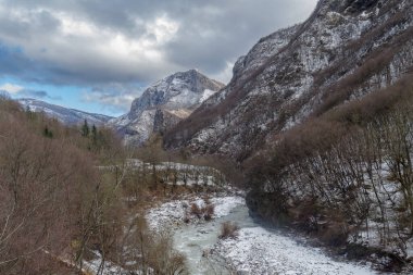 Tanaro river in the Ligurian Alps, near the border with France, and is the most significant tributary to the Po, Piedmont region, Province of Cuneo, Italy clipart