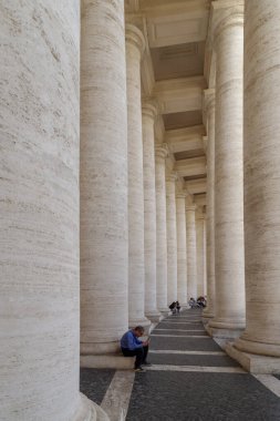 Vatikan - 15 Ekim 2024: Bernini Colonnade, St. Peter Meydanı, Vatikan, Roma, İtalya