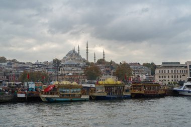 İstanbul, Türkiye - 11 Kasım 2024: İstanbul, Türkiye 'deki İstanbul Boğazı üzerindeki bir tepenin üzerindeki Süleyman Camii