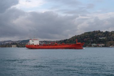 Kargo gemisi İstanbul, Türkiye 'deki Boğaz' ı geçiyor