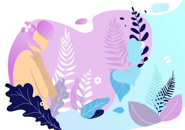 Mädchen Blumen Floraler Hintergrund Für Die Website Silhouette Mädchen Illustration — Stockvektor