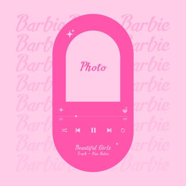 Instagram için şablon gönder. Barbekü tarzında pembe renkli fotoğraf çerçevesi olsun. Pembe çalma listesi. Barbie melodisi manyağı. Barbie bebek konsepti.