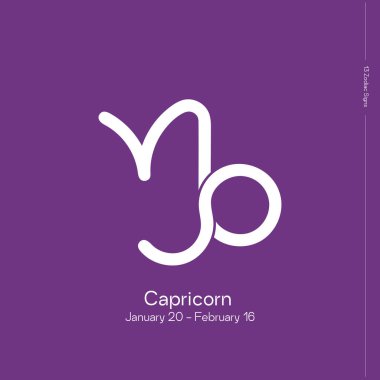 Zodyak 'ın 13 işareti. Yeni yıldız falı. Leylak kaplamalı Zodiac tabelası. Astrolojik sistemde Zodiakal işaretler var. Oğlak.
