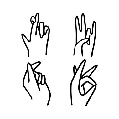 Dört el çizilmiş el seti. Ellerimi karalıyorum. Bir insan evladının çizimi. Ellerin şekilleri ve pozisyonları.