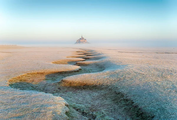 Ein Frostiger Wintertag Auf Den Salzwiesen Mit Blick Auf Den — Stockfoto