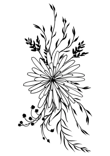 Schwarzer Und Weißer Blumenstrauß Handgezeichnete Vektorillustration — Stockvektor