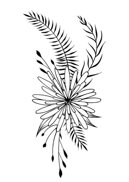 Ασπρόμαυρη Σύνθεση Λουλουδιών Χειροκίνητη Διανυσματική Απεικόνιση — Διανυσματικό Αρχείο