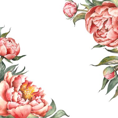 Pembe şakayık çiçekli tebrik kartı. Suluboya resimleme çiçek arkaplanı.