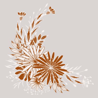 Çayır çiçekleri demi çelengi. El çizimi sanat illüstrasyonu. Basit vektör kontur grafikleri.