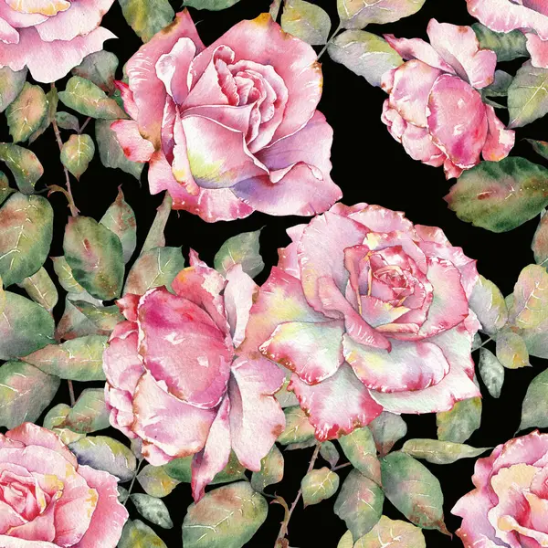 Pembe güller dikişsiz suluboya çiçek deseni. Kızarık Gül Buketleri tasarımı. Markalaşma, ambalaj, tekstil, hatıra defteri ve diğer tasarım projeleri için harika.