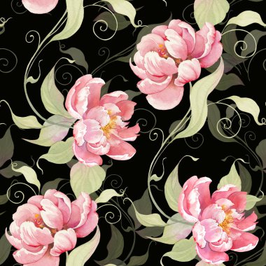 Pembe şakayık çiçekleri olan kusursuz bir desen. Suluboya el yapımı botanik tasarımı kumaş, duvar kağıdı ve ambalaj için mükemmel..