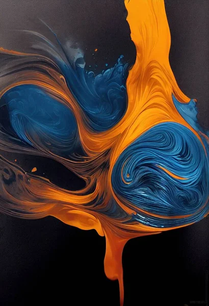 Spectacular image of blue and orange liquid ink illustration art design.
