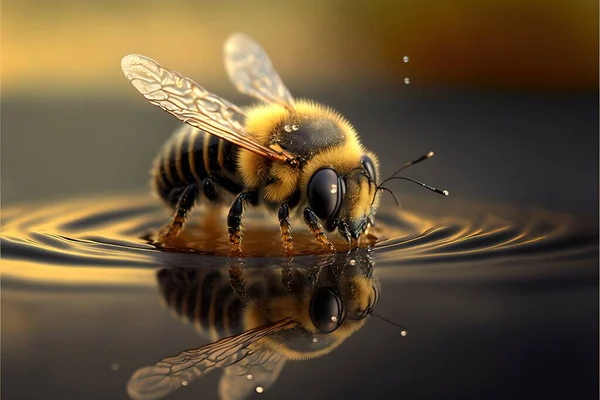 Bee on water honeybee macro digital illustration art.