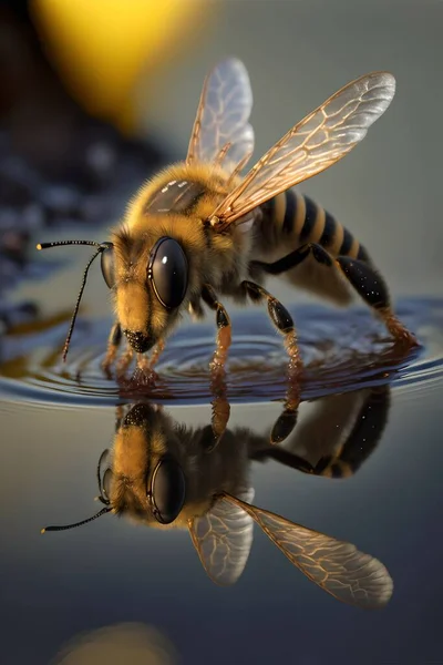 Bee on water honeybee macro digital illustration art.