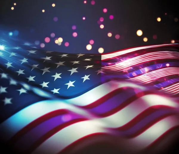Waving flag of america on a dark background digital illustration art.