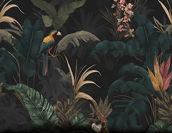Wallpaper palm tropical forest vintage jungle pattern.