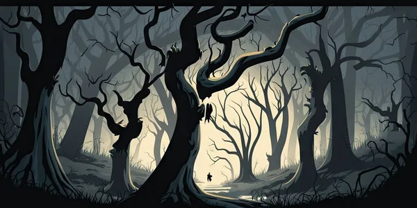 gloomy forest with scary trees illustration design art..