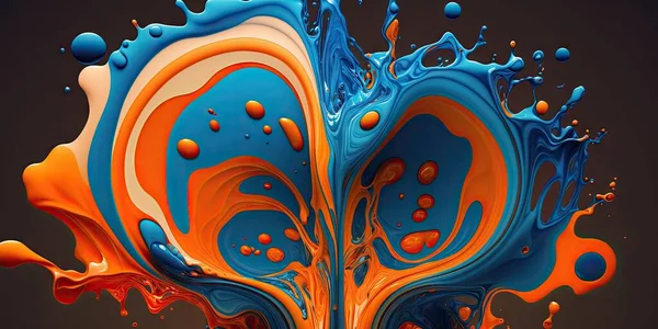 spectacular image of blue and orange liquid ink illustr illustration design art..