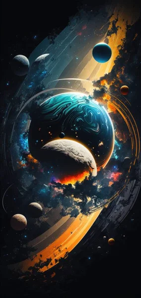 stars planets space abstract art illustration design art..