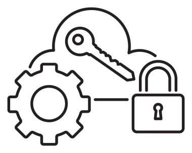 Bilgi teknolojisi donanımı, bulut, anahtar, kilit, vektör simgesi illüstrasyonu.