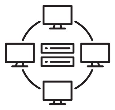 Bilgi teknolojisi veri merkezi vektör illüstrasyonu.