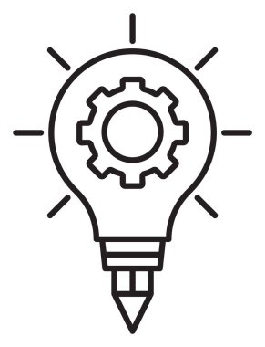 Proje yönetimi ampul, dişli, kalem, yaratıcı fikir vektör resimleme.